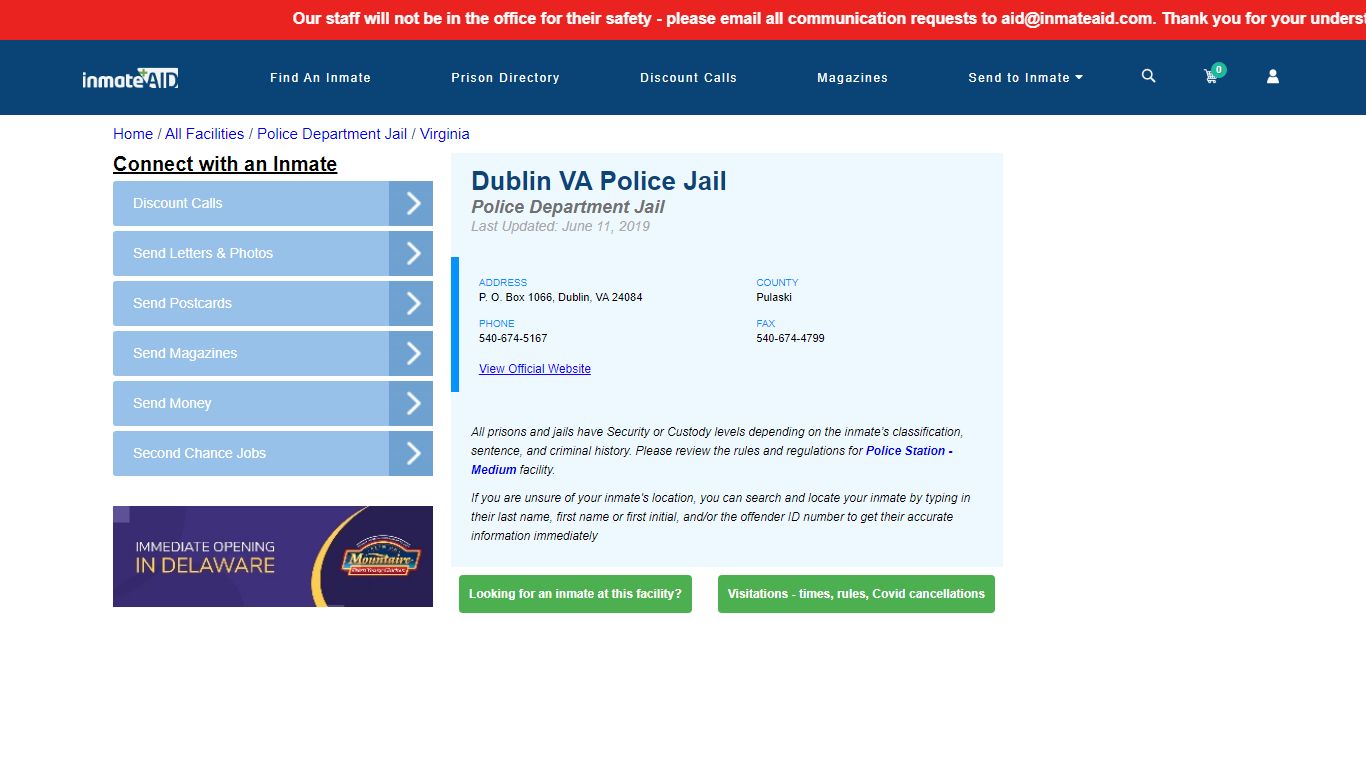 Dublin VA Police Jail & Inmate Search - Dublin, VA